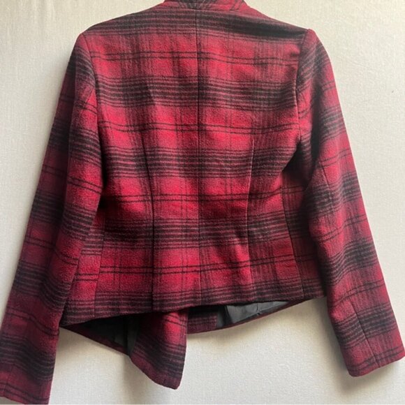 BB Dakota plaid wrap asymmetrical wool blend jacket Sz S - Picture 2 of 12